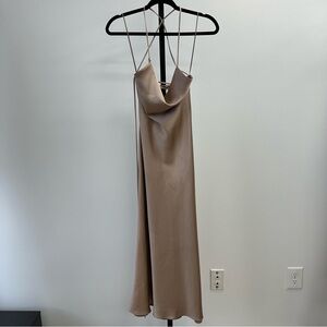 NWT ZARA Satin Slip Midi Dress with Cowl Neck and Strappy Back
